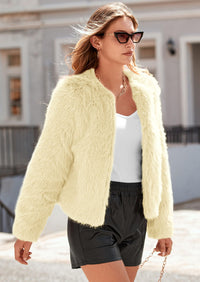 PRETTYGARDEN Women's Winter Coats Fleece Cropped Jacket Faux Fur Long Sleeve Pockets Shaggy Warm Outerwear Fall Clothes