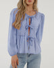 Babydoll Peplum Blouse Shirt Puff Long Sleeve Bow Tie Front Trendy Cute Y2K Going Out Tops