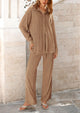 Women's Fall 2 Piece Textured Sets Casual Button Down Shirt Wide Leg Pants Outfit Loungewear Tracksuit