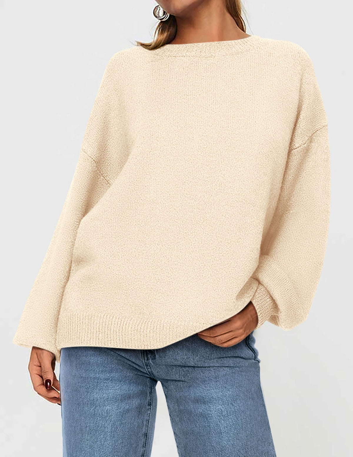 Women's Fall Sweaters Casual Crew Neck Long Sleeve Pullover Ribbed Knit Loose Fit Sweater Tops