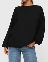 Women's Fall Sweaters Casual Crew Neck Long Sleeve Pullover Ribbed Knit Loose Fit Sweater Tops