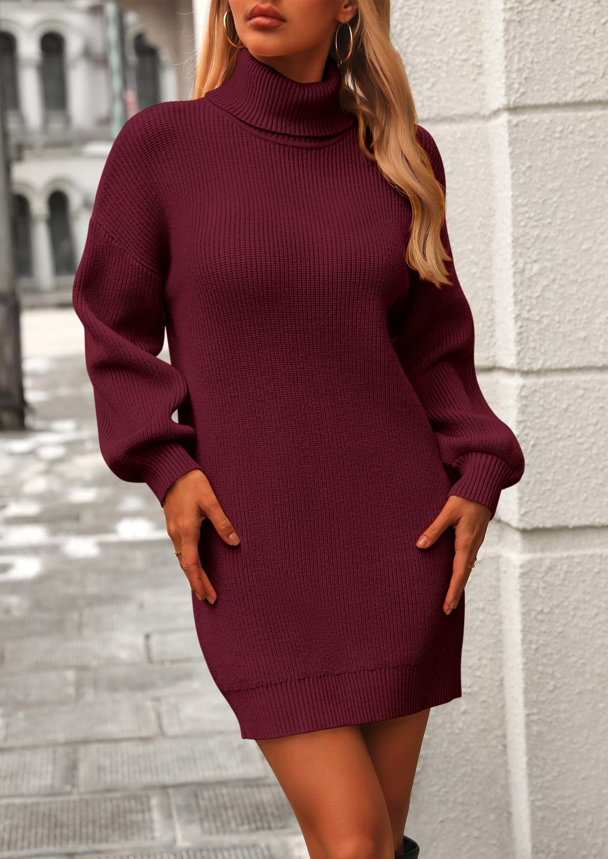 Women's Long Sleeve Sweater Dress 2024 Fall Knit Turtleneck Sweaters Pullover Loose Mini Dresses