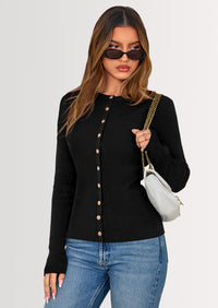 PRETTYGARDEN Womens Fall Cardigan Sweaters Lightweight Long Sleeve Button up Ribbed Knit Tops Winter Fashion Clothes