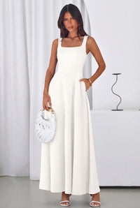 PRETTYGARDEN Womens Summer Dresses Sleeveless Elegant Square Neck Aline Swing Maxi Beach Wedding Guest Dress Pockets PRETTYGARDEN