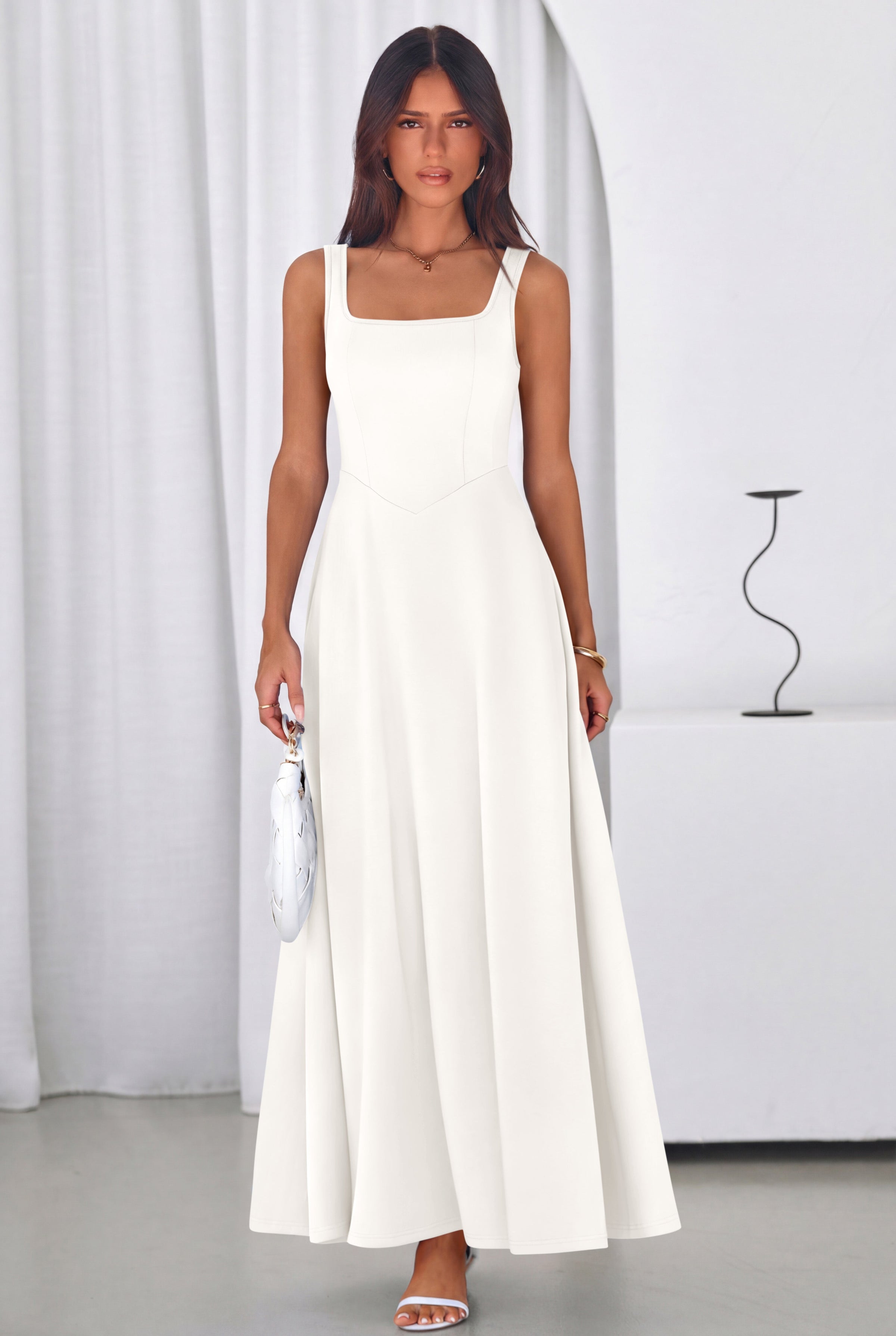 PRETTYGARDEN Womens Summer Dresses Sleeveless Elegant Square Neck Aline Swing Maxi Beach Wedding Guest Dress Pockets PRETTYGARDEN