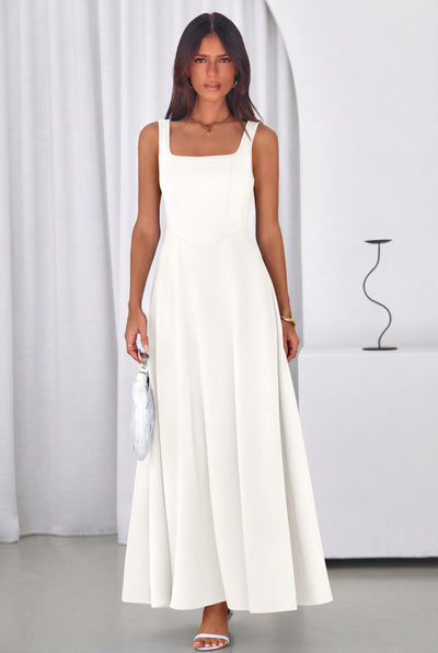 PRETTYGARDEN Womens Summer Dresses Sleeveless Elegant Square Neck Aline Swing Maxi Beach Wedding Guest Dress Pockets PRETTYGARDEN