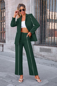 Women's Fall 2 Piece Blazer Outfits Business Casual Oversized Jacket Wide Leg Work Pants Dressy Suit Set