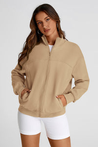 Women's 2024 Fall Fashion Full Zip Up Sweatshirt Long Sleeve Loose Fit Trendy Casual Jacket with Pockets