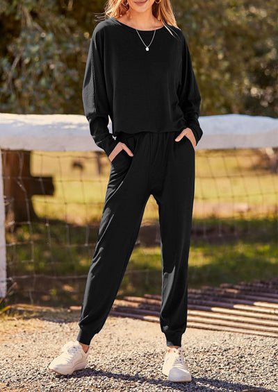 PRETTYGARDEN Women's Fall 2 Piece Lounge Set Long Sleeve Tops Ribbed Pants Spring Matching Sweatsuit Travel Outfits Clothes