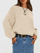 Women's 2024 Fall Chunky Knit Sweater Casual Long Lantern Sleeve Crewneck Pullover Jumper Tops