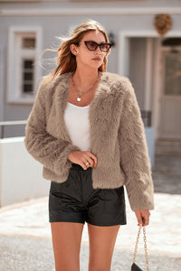 PRETTYGARDEN Women's Winter Coats Fleece Cropped Jacket Faux Fur Long Sleeve Pockets Shaggy Warm Outerwear Fall Clothes