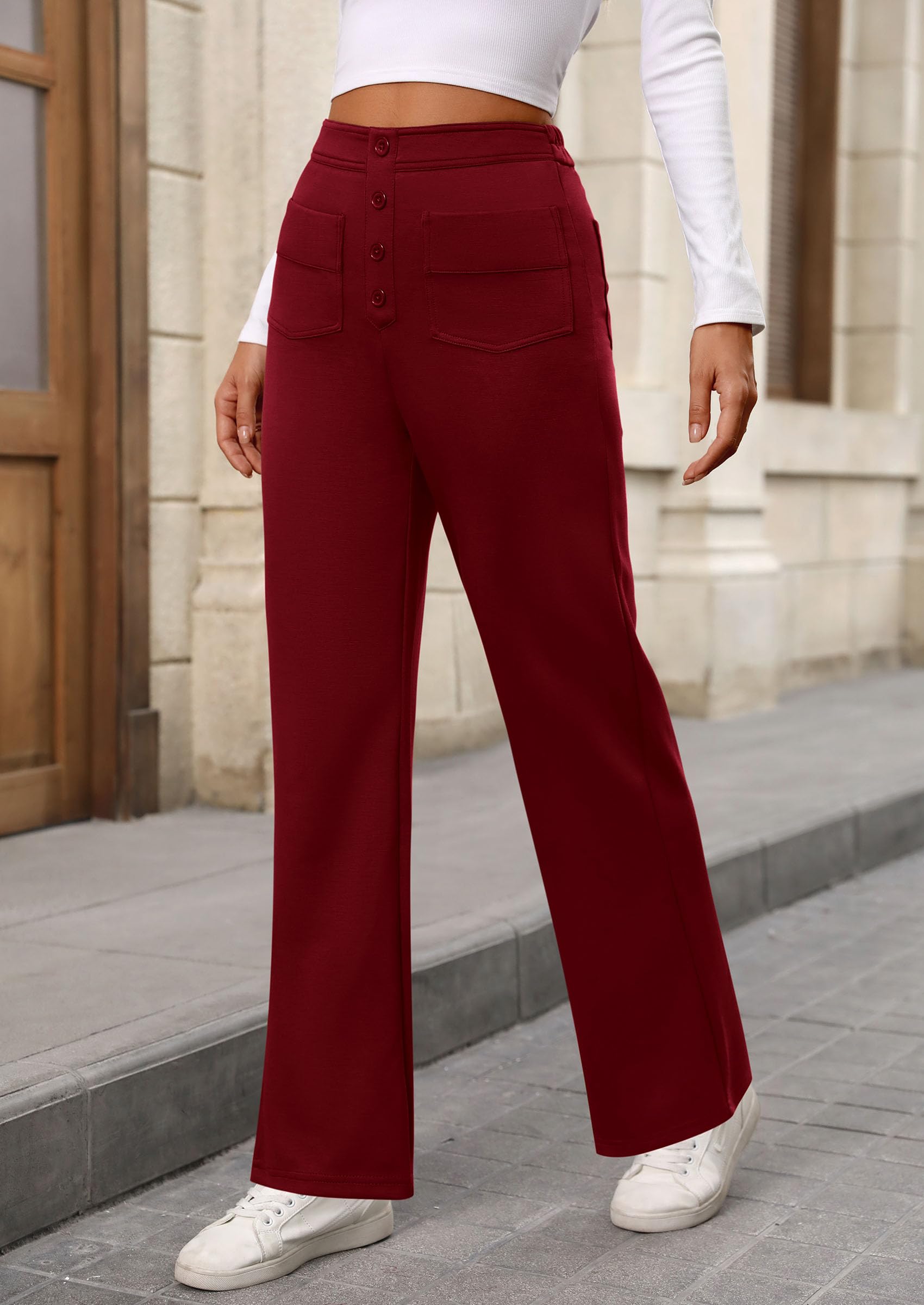 PRETTYGARDEN Women's Dressy Casual Dress Pants Straight Leg High Elastic Waisted Stretch Trouser Slacks