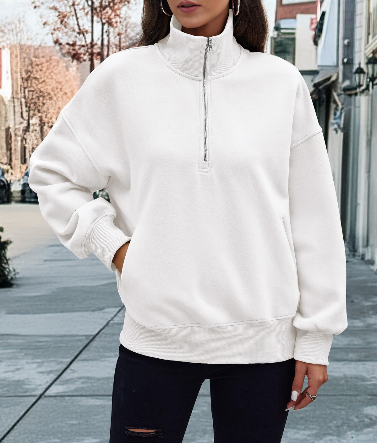 Women's Half Zip Sweatshirts Long Sleeve Cropped Pullover Tops Fall Fashion Y2K Clothes