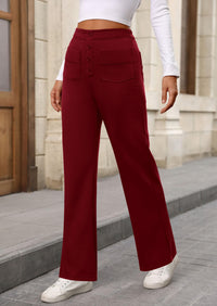 Women's Dressy Casual Dress Pants Straight Leg High Elastic Waisted Stretch Trouser Slacks