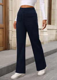 Women's Dressy Casual Dress Pants Straight Leg High Elastic Waisted Stretch Trouser Slacks