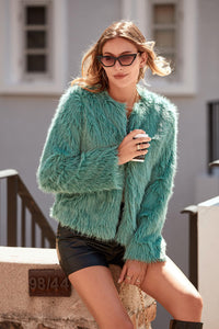 PRETTYGARDEN Women's Winter Coats Fleece Cropped Jacket Faux Fur Long Sleeve Pockets Shaggy Warm Outerwear Fall Clothes