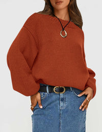 Women's 2024 Fall Chunky Knit Sweater Casual Long Lantern Sleeve Crewneck Pullover Jumper Tops