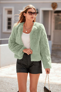 PRETTYGARDEN Women's Winter Coats Fleece Cropped Jacket Faux Fur Long Sleeve Pockets Shaggy Warm Outerwear Fall Clothes