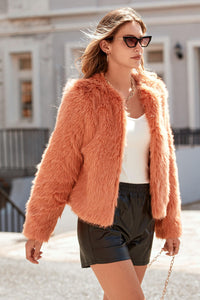 PRETTYGARDEN Women's Winter Coats Fleece Cropped Jacket Faux Fur Long Sleeve Pockets Shaggy Warm Outerwear Fall Clothes