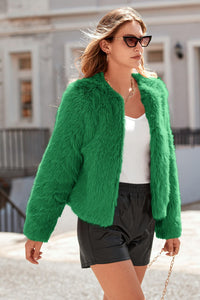 PRETTYGARDEN Women's Winter Coats Fleece Cropped Jacket Faux Fur Long Sleeve Pockets Shaggy Warm Outerwear Fall Clothes