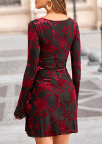 PRETTYGARDEN Women's Fall Fashion Floral Long Sleeve Mini Dress Mesh Bodycon Short Party Date Night Going Out Dresses