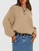 Women's 2024 Fall Chunky Knit Sweater Casual Long Lantern Sleeve Crewneck Pullover Jumper Tops