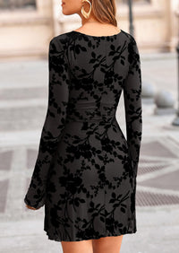 PRETTYGARDEN Women's Fall Fashion Floral Long Sleeve Mini Dress Mesh Bodycon Short Party Date Night Going Out Dresses