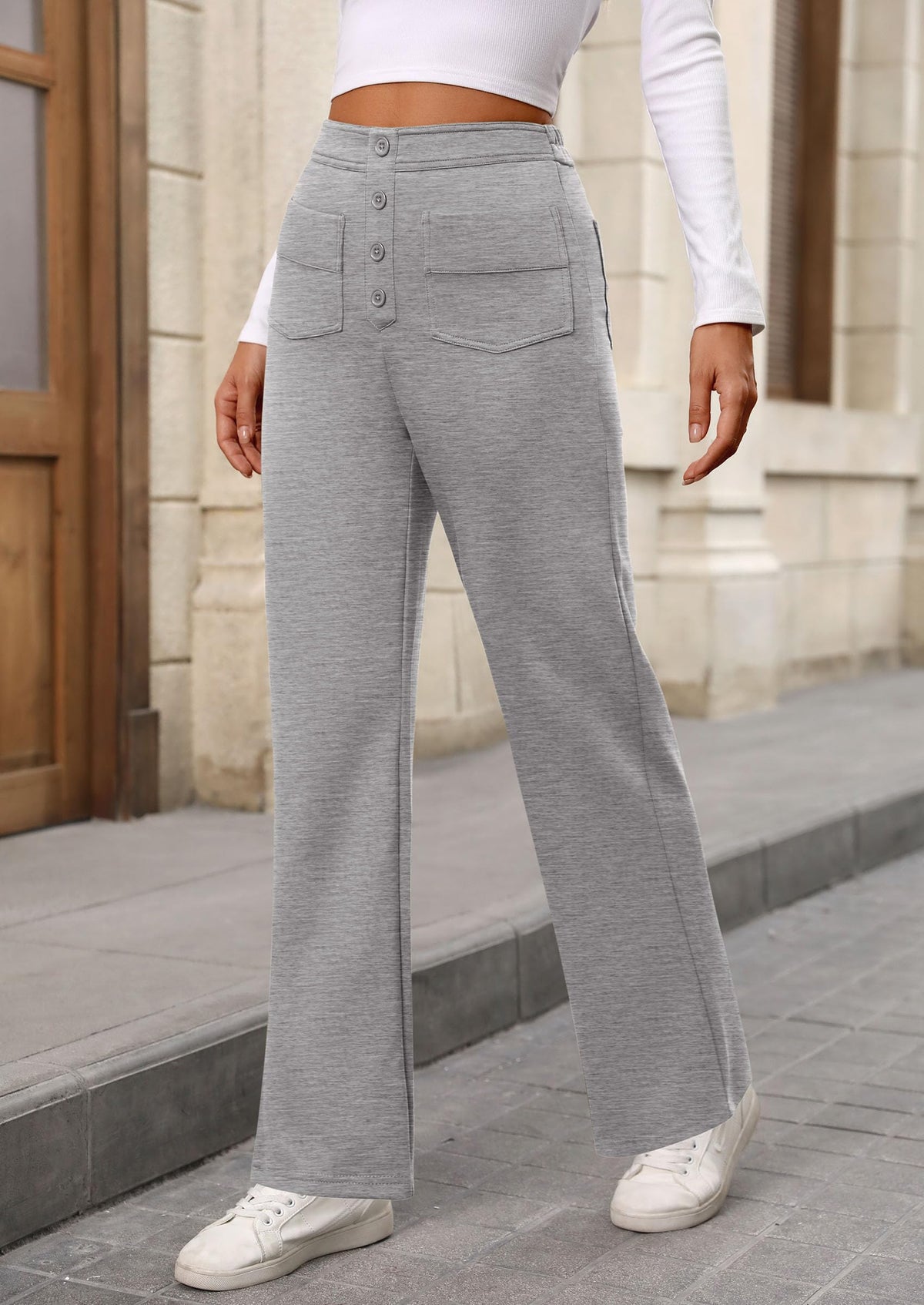 Women's Dressy Casual Dress Pants Straight Leg High Elastic Waisted Stretch Trouser Slacks