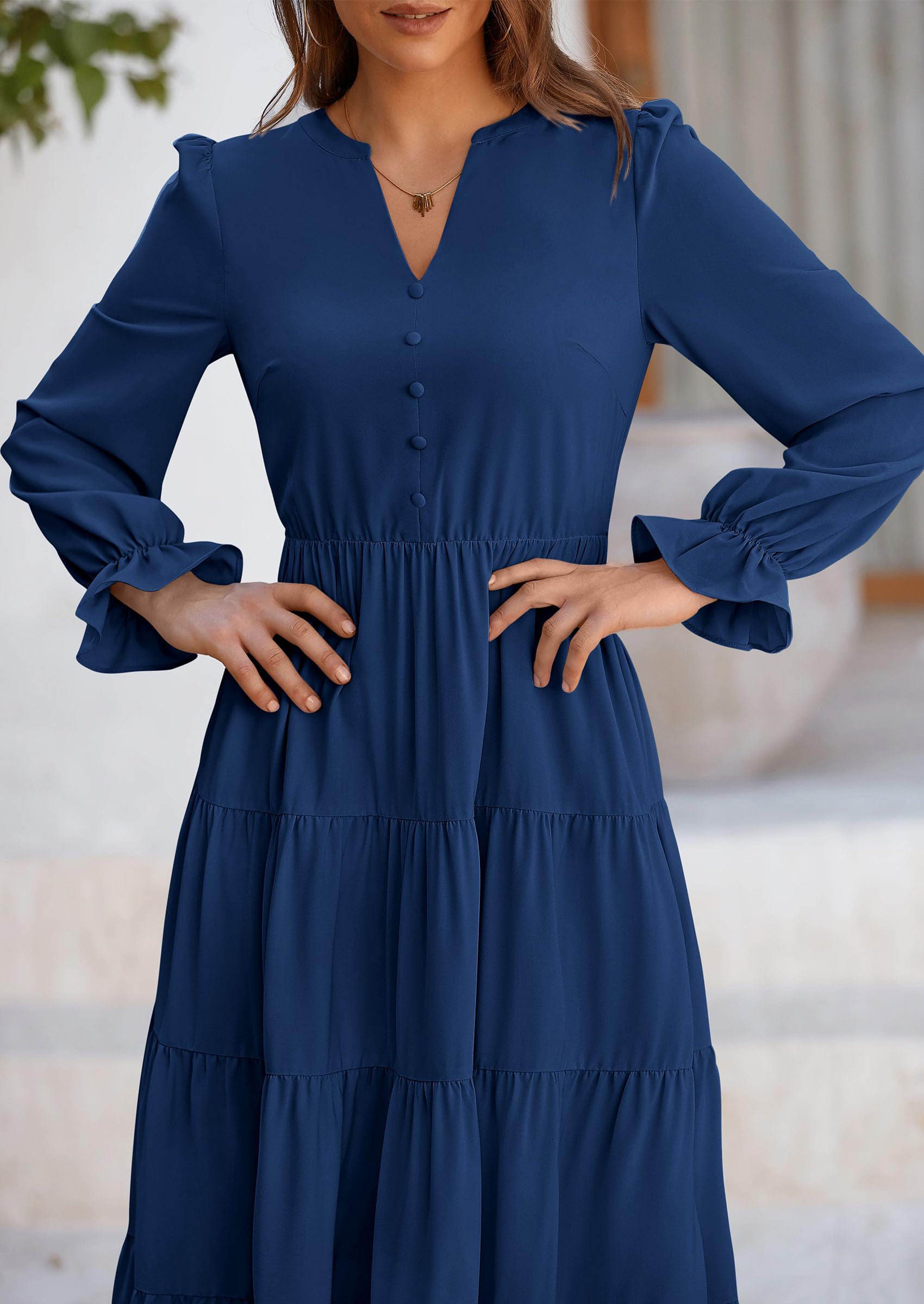 PRETTYGARDEN Women Fall Long Sleeve Smocked Maxi Dress Casual Square Neck Swiss Dot Tiered Ruffle Flowy Spring Pocket Dresses