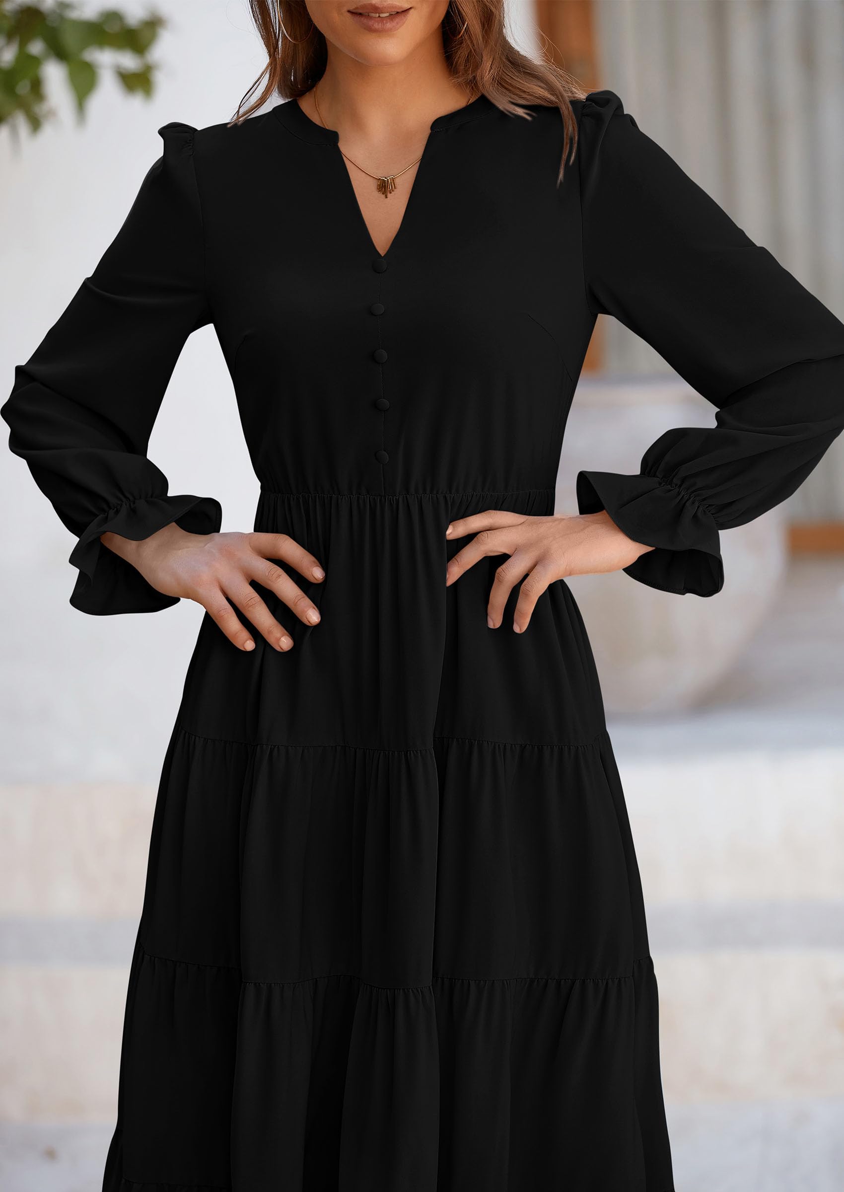 PRETTYGARDEN Women Fall Long Sleeve Smocked Maxi Dress Casual Square Neck Swiss Dot Tiered Ruffle Flowy Spring Pocket Dresses