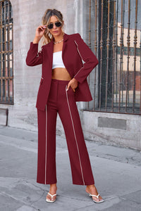 Women's Fall 2 Piece Blazer Outfits Business Casual Oversized Jacket Wide Leg Work Pants Dressy Suit Set