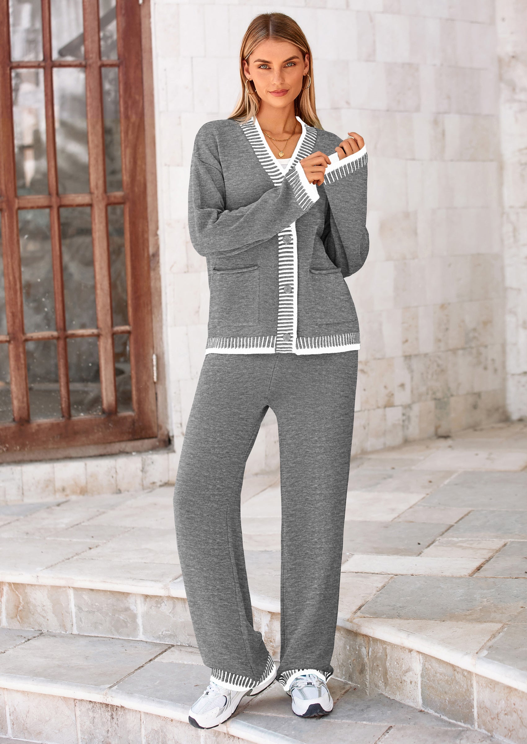 PRETTYGARDEN Lounge Sets for Women Fall Loungewear 2 Piece Outfits Cardigan Sweaters Track Suit Matching Winter Clothing