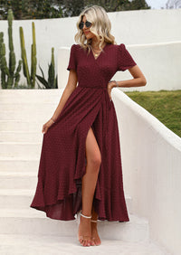 PRETTYGARDEN Women's Summer Maxi Dress Casual Wrap Floral Boho Short Sleeve V Neck Split Ruffle Beach Long Dresses