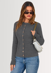 PRETTYGARDEN Womens Fall Cardigan Sweaters Lightweight Long Sleeve Button up Ribbed Knit Tops Winter Fashion Clothes