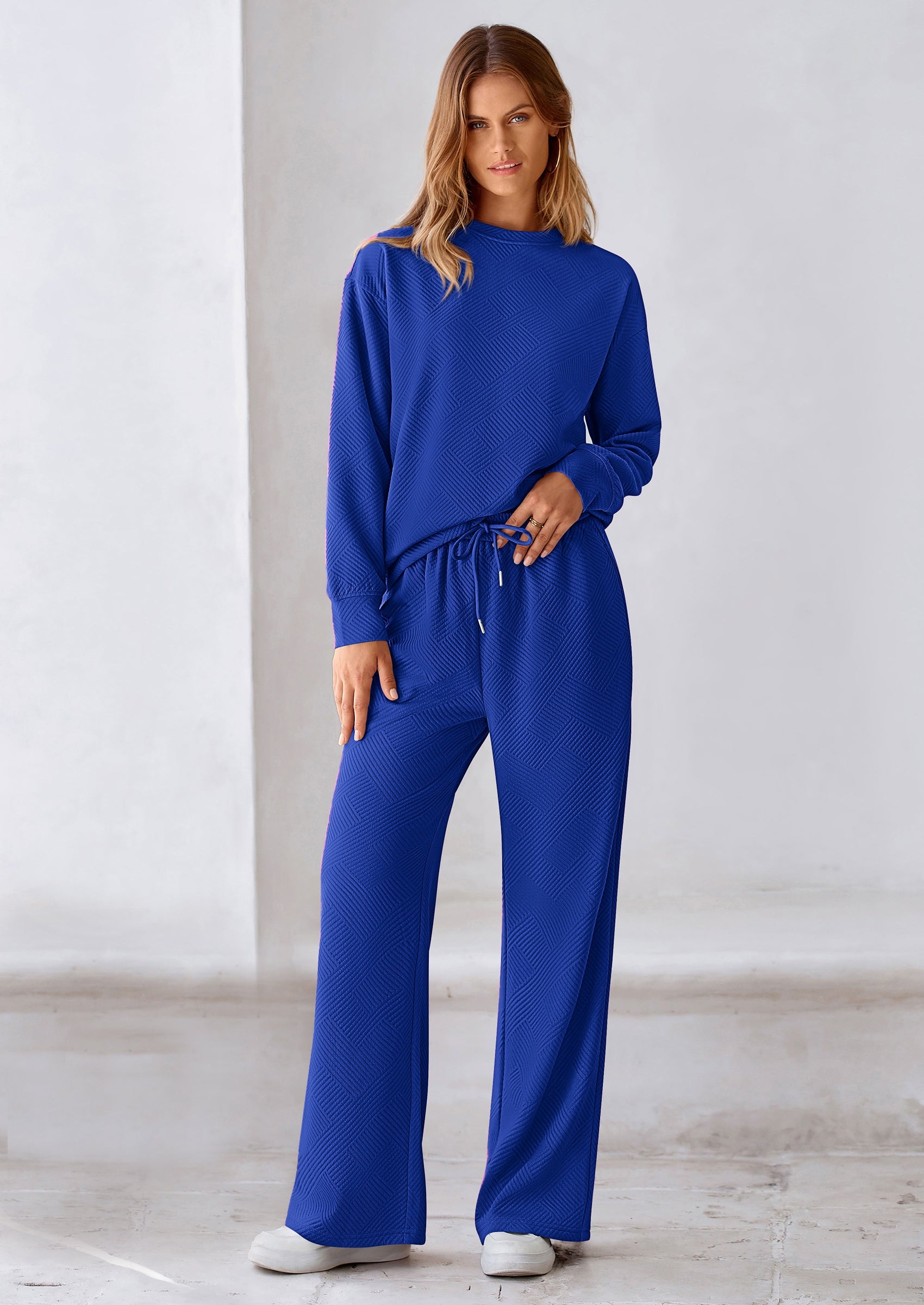 PRETTYGARDEN 2 Piece Long Sleeve Pullover Tops and Wide Leg Pants Knitted Lounge Sets PRETTYGARDEN