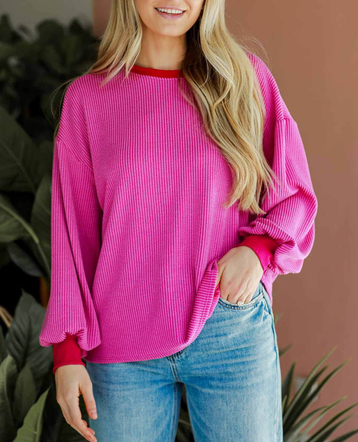 Women's Long Sleeve Tee Shirts Fall Trendy Clothes Casual Loose Crewneck Ribbed Blouse Tunic Tops