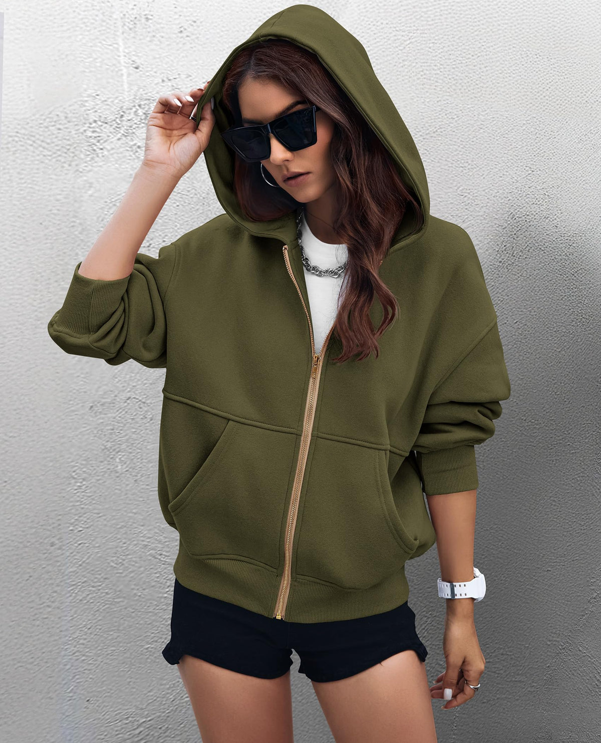 Women's Zip Up Hoodie Sweatshirt Y2K Fall Fashion Clothes Long Sleeve Loose Fit Pockets Casual Trendy Jacket