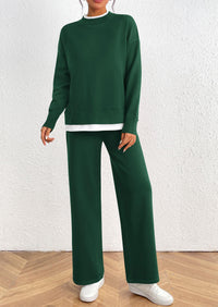 Fall 2 Piece Lounge Sets Long Sleeve Pullover Sweater Wide Leg Pants Matching Outfits Tracksuits