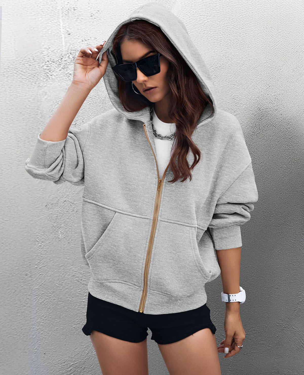 Women's Zip Up Hoodie Sweatshirt Y2K Fall Fashion Clothes Long Sleeve Loose Fit Pockets Casual Trendy Jacket