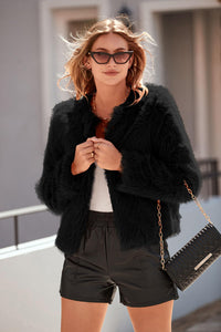 PRETTYGARDEN Women's Winter Coats Fleece Cropped Jacket Faux Fur Long Sleeve Pockets Shaggy Warm Outerwear Fall Clothes