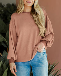 Women's Long Sleeve Tee Shirts Fall Trendy Clothes Casual Loose Crewneck Ribbed Blouse Tunic Tops