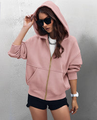 Women's Zip Up Hoodie Sweatshirt Y2K Fall Fashion Clothes Long Sleeve Loose Fit Pockets Casual Trendy Jacket