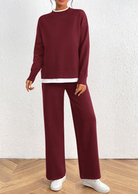 Fall 2 Piece Lounge Sets Long Sleeve Pullover Sweater Wide Leg Pants Matching Outfits Tracksuits