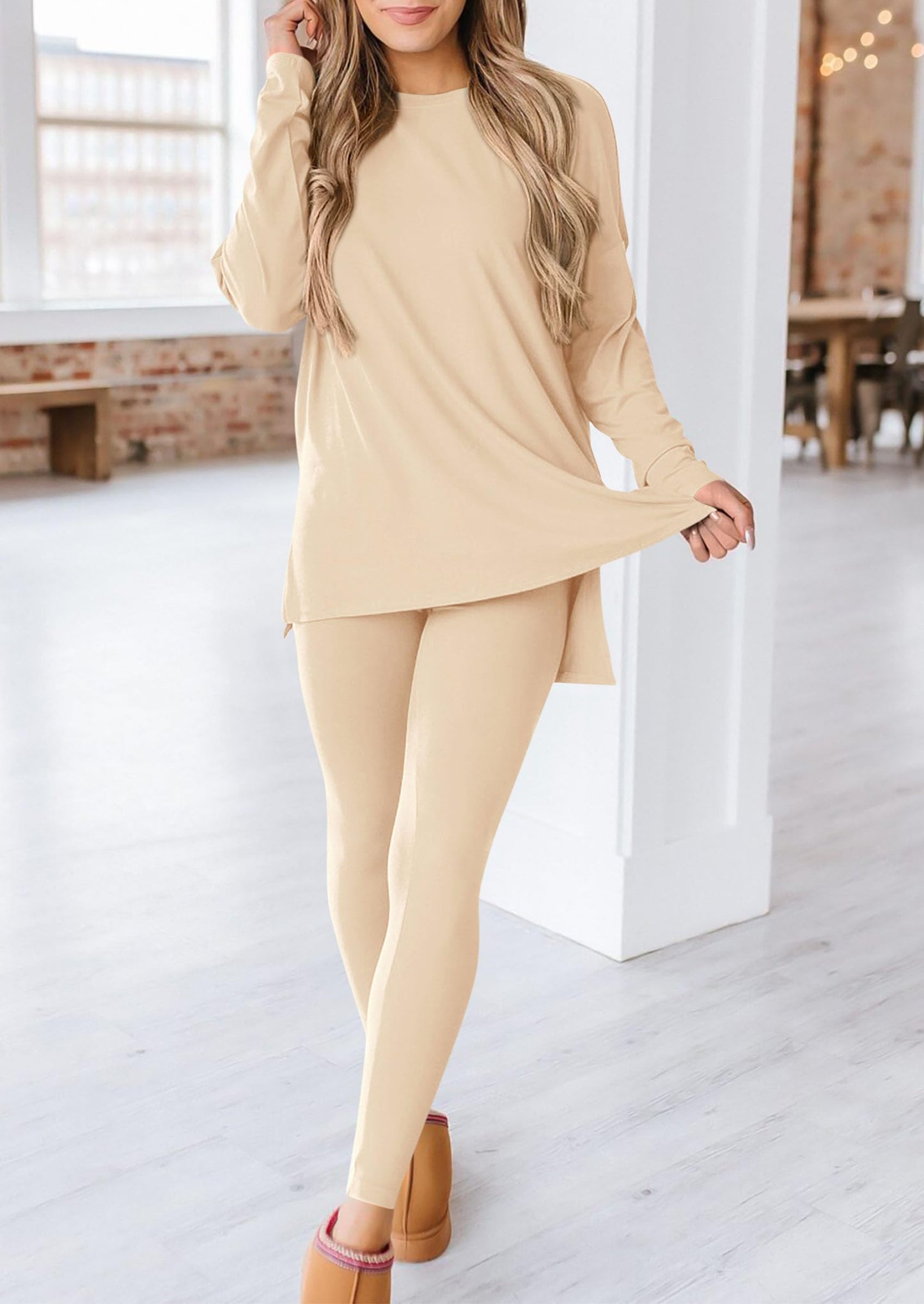 Fall 2 Piece Outfits Casual Long Sleeve Tunic Tops Legging Pants Matching Lounge Sets Sweatsuits