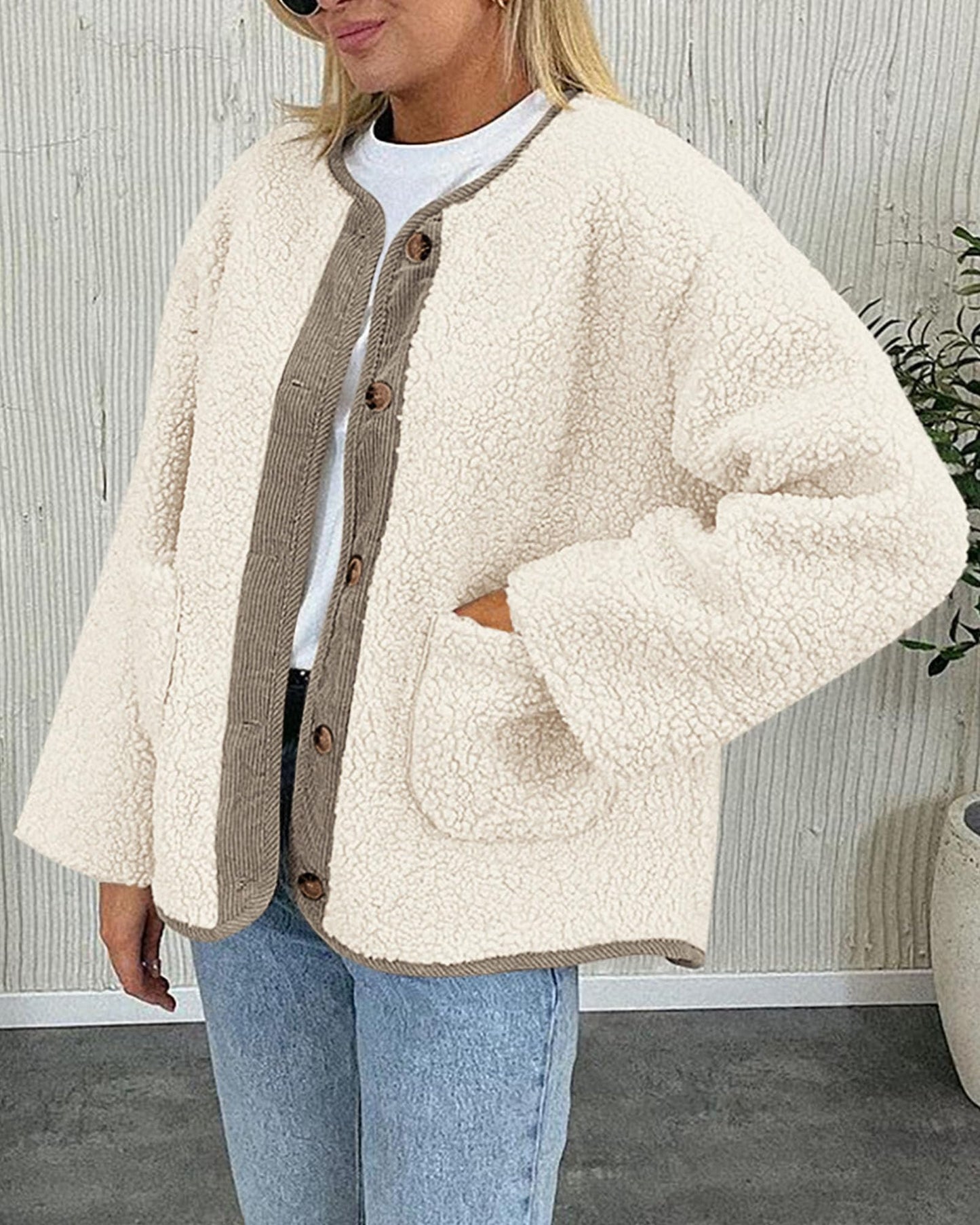 Women's Warm Winter Coats Casual Long Sleeve Button up Fuzzy Sherpa Fleece Jackets Outerwear