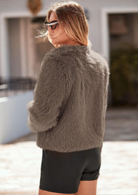 PRETTYGARDEN Women's Winter Coats Fleece Cropped Jacket Faux Fur Long Sleeve Pockets Shaggy Warm Outerwear Fall Clothes