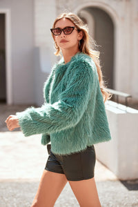 PRETTYGARDEN Women's Winter Coats Fleece Cropped Jacket Faux Fur Long Sleeve Pockets Shaggy Warm Outerwear Fall Clothes