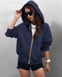 Women's Zip Up Hoodie Sweatshirt Y2K Fall Fashion Clothes Long Sleeve Loose Fit Pockets Casual Trendy Jacket