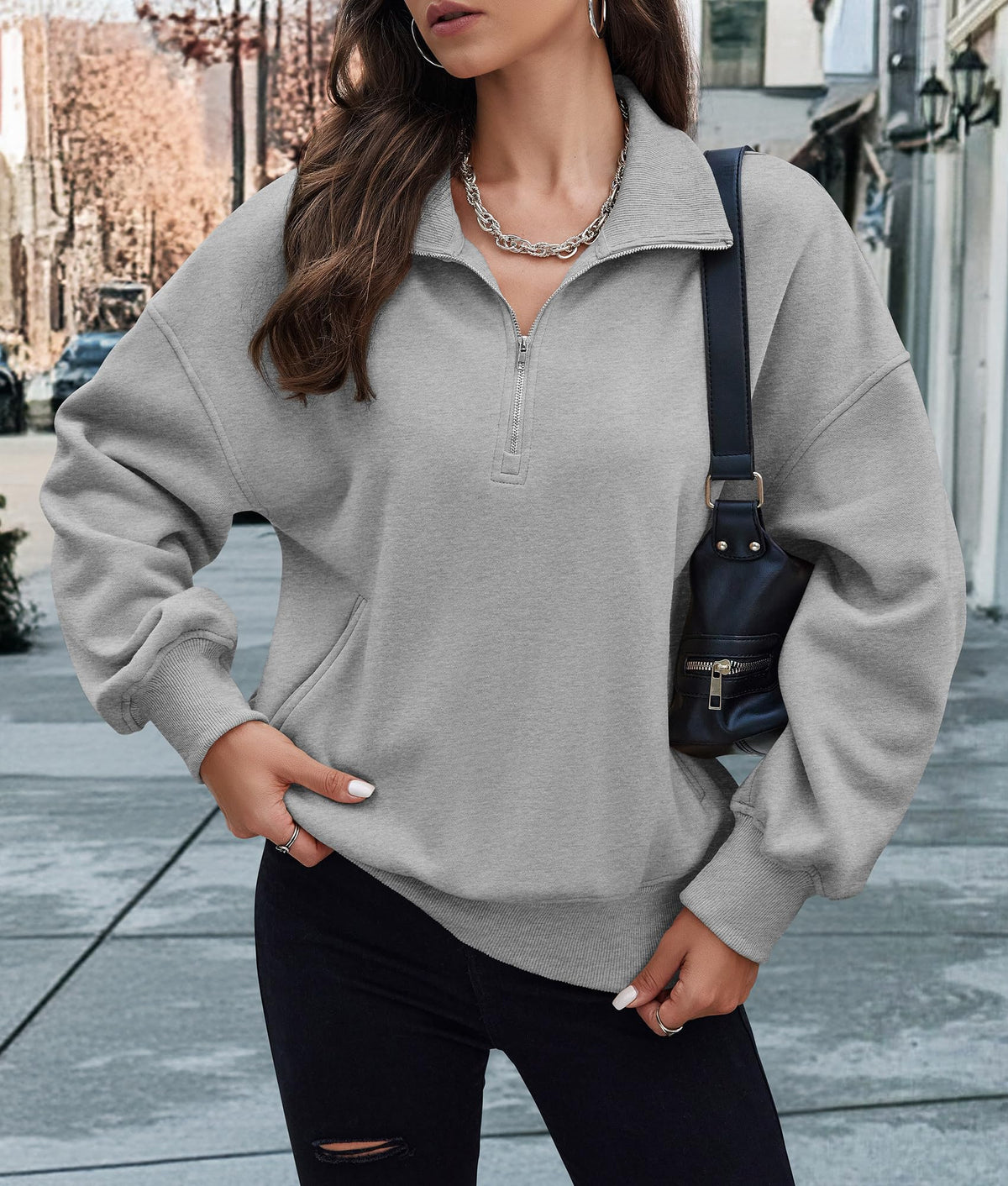 Women's Half Zip Sweatshirts Long Sleeve Cropped Pullover Tops Fall Fashion Y2K Clothes