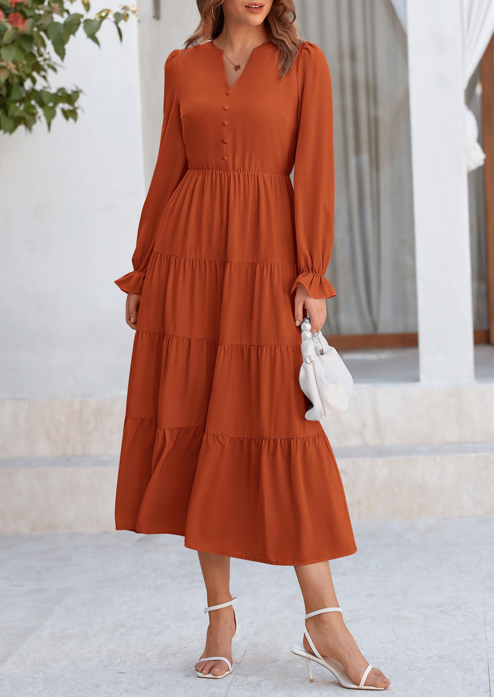 PRETTYGARDEN Women Fall Long Sleeve Smocked Maxi Dress Casual Square N PRETTYGARDEN Women Fall Long Sleeve Smocked Maxi Dress Casual Square N